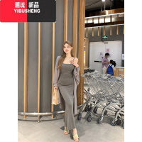 YIBUSHENG灰色带胸垫吊带连衣裙女季纯欲收腰裙子性感显身材包臀鱼尾长裙