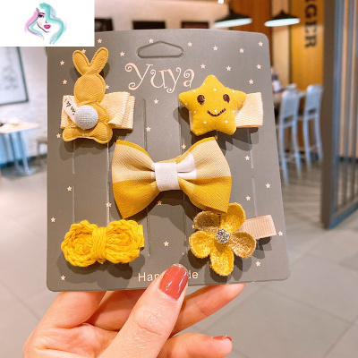 儿童发饰公主皇冠头饰韩国宝宝汗毛夹套装婴儿发夹不伤发女童发卡你那么美49#藏青花朵5件套