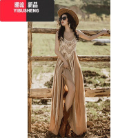 YIBUSHENG大码法式度假风波西米亚吊带连衣裙女季微胖mm巨显瘦叠穿长裙子
