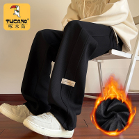 秋冬季新款卫裤男士运动宽松直筒加绒加厚阔腿休闲长裤子男