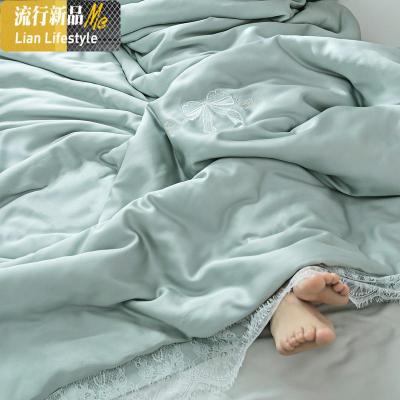 蕾丝边夏季刺绣天丝空调被 纯色夏被可水洗 马卡龙色夏凉被薄被子 三维工匠