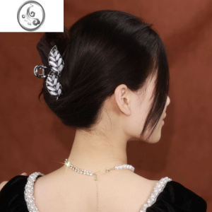 JiMi猫眼石树叶抓夹高级感后脑勺鲨鱼夹时尚简约头饰成人盘发夹子发抓