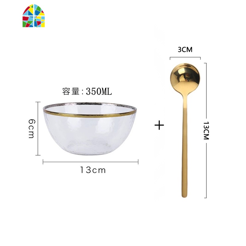 北欧ins 金边创意玻璃碗甜品碗燕窝碗糖水银耳汤碗盅雪糕沙拉碗 FENGHOU 双人套装(送2勺)