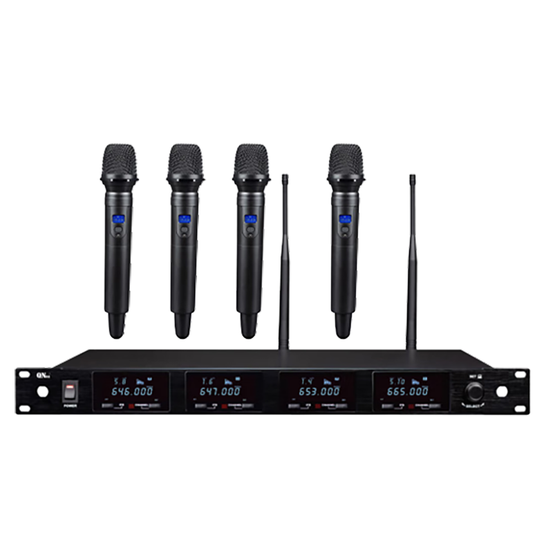 启诺 QN-MW448E 无线一拖四手持麦克风 真分集式会议话筒 四通道带显示屏 黑色 套