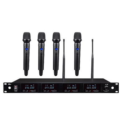 启诺 QN-MW448E 无线一拖四手持麦克风 真分集式会议话筒 四通道带显示屏 黑色 套