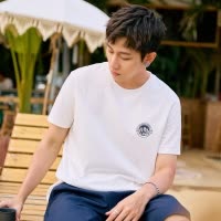 [1.5折价29元]唐狮夏季新款宽松纯棉上衣男白色休闲短袖T恤半袖ins打底衫