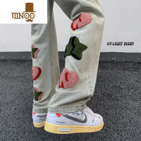 YANXU国潮美式vibe裤子高街潮牌黄泥染星星刺绣牛仔裤男小众直筒微喇裤