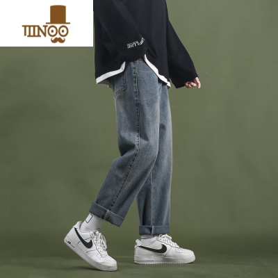 YANXU复古牛仔裤男生2023夏季薄款潮牌宽松直筒阔腿休闲九分长裤子