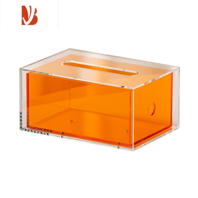 三维工匠炫彩双层亚克力纸巾盒客厅轻奢抽纸盒办公桌摆件餐巾纸收纳盒 活力橙色