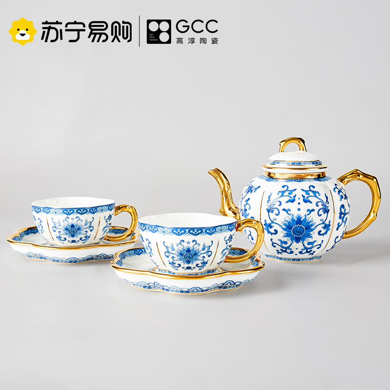 Gao Chun Ceramics 高淳陶瓷小金枝描金珐琅彩描金骨瓷茶具套装茶杯茶壶高端家用功夫中式