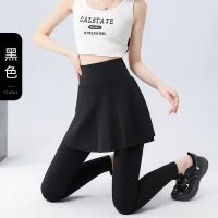 浪莎瑜伽女高腰显瘦提臀跑步健身鲨鱼裤运动裤春秋外穿假两件裙Q