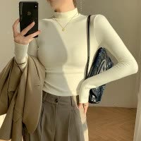 半高领双面德绒打底衫女款洋气内搭纯色保暖长袖上衣春秋款潮