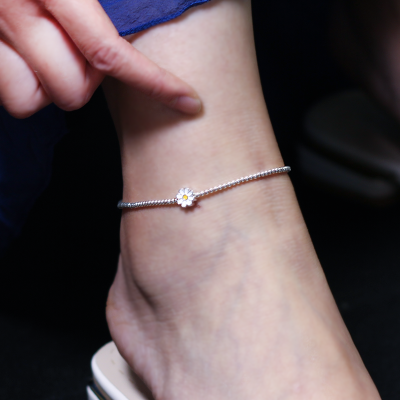 原创设计纯银脚链复古森系银饰个性饰品韩版学生简约银珠雏菊脚饰送女朋友老婆情人节七夕生日礼物