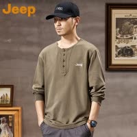 JEEP吉普美式重磅纯棉长袖t恤男款2025新款夏季上衣服内搭打底衫