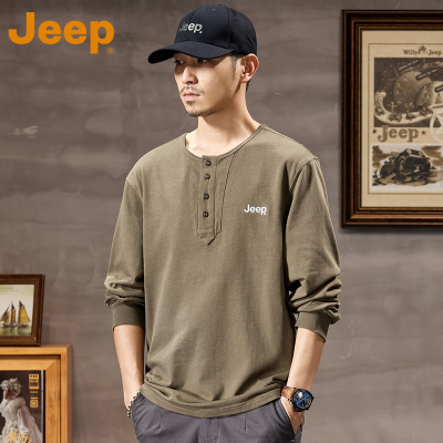 JEEP吉普美式重磅纯棉长袖t恤男款2025新款夏季上衣服内搭打底衫