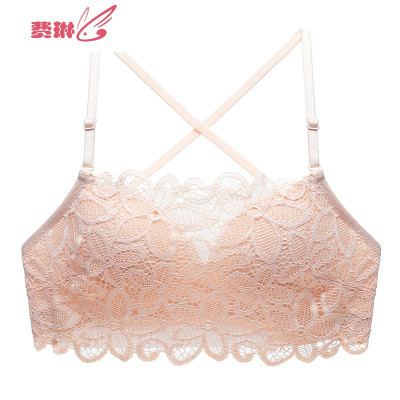 美背文胸罩聚拢小胸加厚无钢圈防走光黑色性感裹胸式抹胸内衣女夏季费琳胸罩