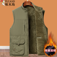 啄木鸟爸爸秋冬装外套中年加绒马甲男多口袋背心中老年人加厚坎肩