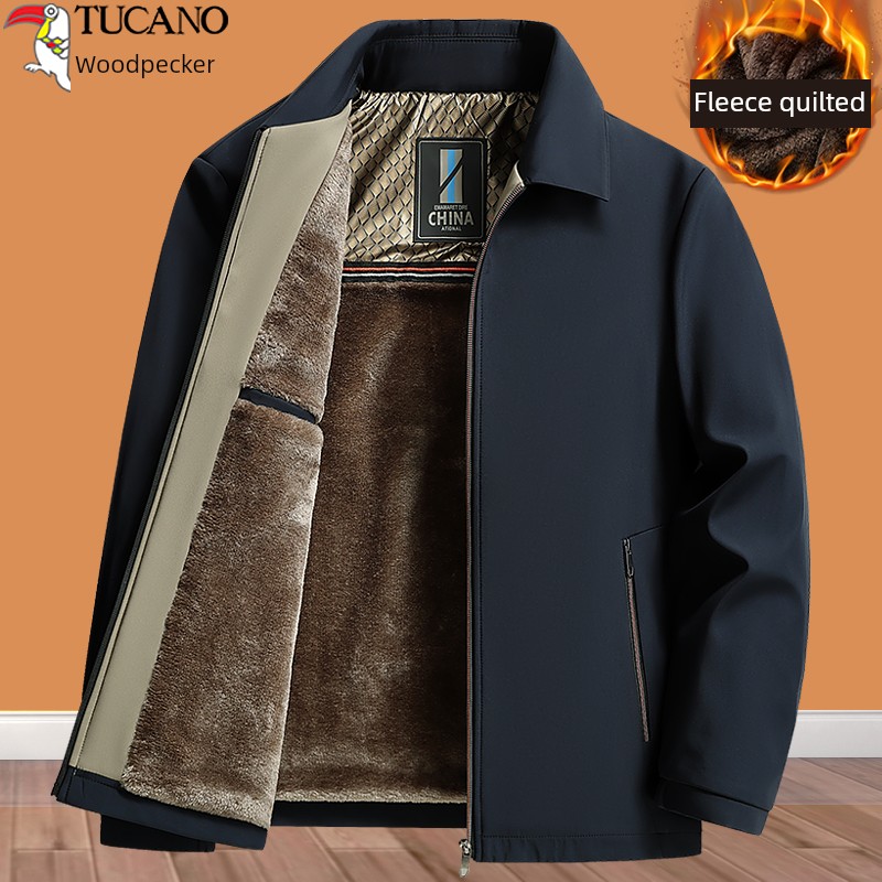 啄木鸟爸爸夹克秋冬中年天鹅绒加厚行政夹克中老年男士棉衣