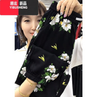 YIBUSHENG时尚休闲裤女大码季新款高腰显瘦小花裤减龄百搭薄款束脚裤子潮