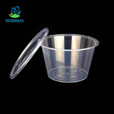 DERUIMAN一次性餐盒圆形透明450ml打包盒带盖饭盒