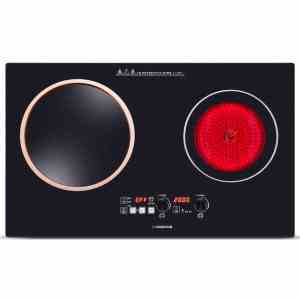 志高嵌入式电磁炉电陶炉双灶镶嵌式双头凹面灶家用炒菜一体式双炉 黑色