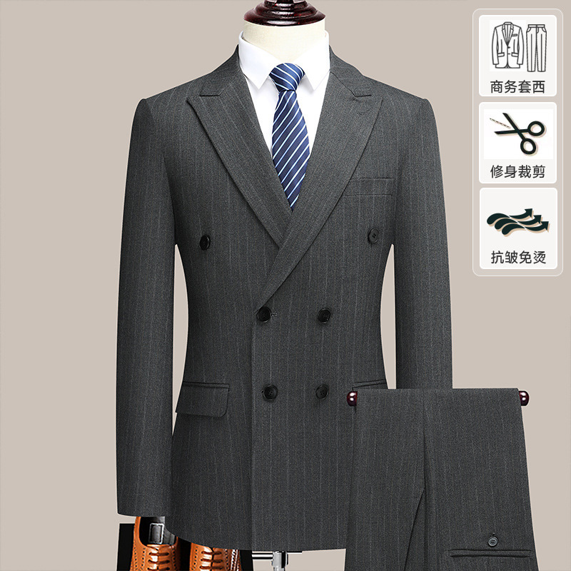 双排扣套装西服男商务西装韩版修身正装婚礼结婚西服套西