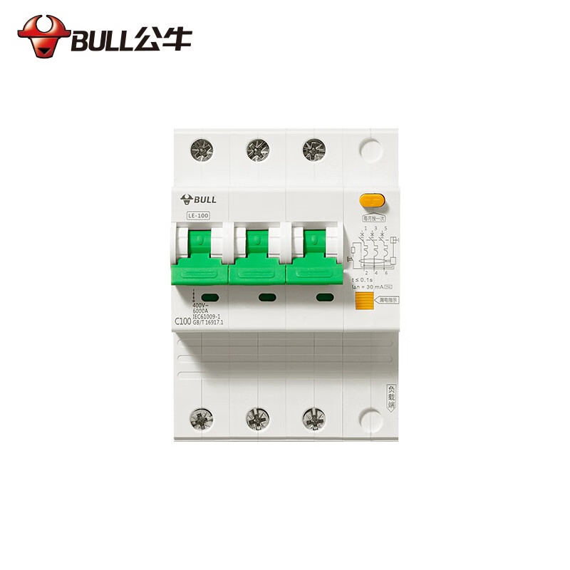 公牛空气开关LBE5-100/100A-1PN/C型电子式AC漏电断路器230V