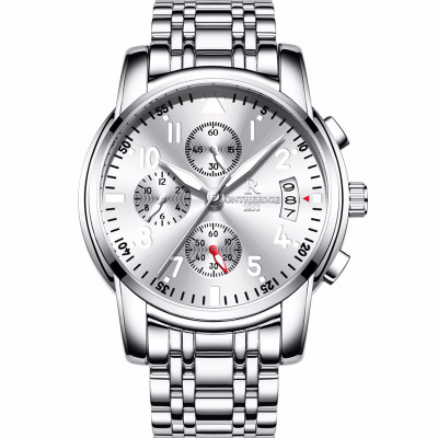 正品瑞之缘手表精钢壳钢带6针多功能钢表圆形男士石英表商务时尚腕表
