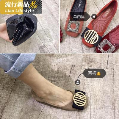 新款春季韩版方头平底浅口豆豆鞋网红红色百搭四季单鞋女婚鞋瓢鞋知义(ZHIYI)休闲鞋