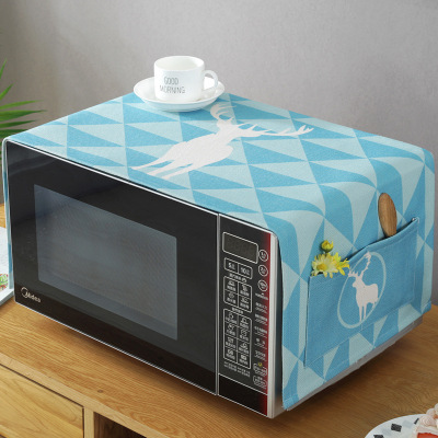 床头柜盖巾棉麻布艺盖布防水防油罩通用烤箱罩防尘罩微波炉罩 FL-01 防水.小双开门冰箱[150*60cm]