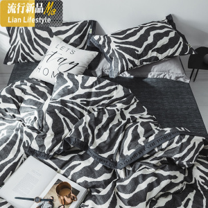 ins北欧风棉棉床上四件套波点款织带风时尚床单被套1.8米 三维工匠