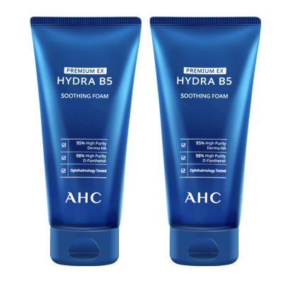 韩国AHC新版-蓝啵啵洗面奶B5玻尿酸洗面奶女男士学生洁面乳孕妇敏感肌可用保湿控油舒缓180ml-2支装