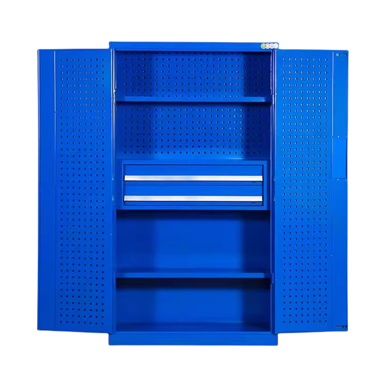 迅迈 带挂板二抽蓝色加厚版 重型多功能工具柜车间双开门钢制柜工具五金收纳整理储物柜