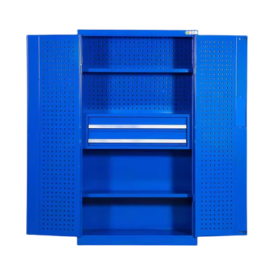 迅迈 带挂板二抽蓝色加厚版 重型多功能工具柜车间双开门钢制柜工具五金收纳整理储物柜