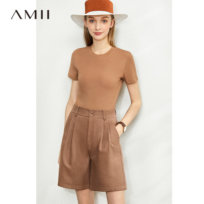 Amii极简气质显瘦职业西装裤2020春季新款宽松直筒短裤五分裤子女