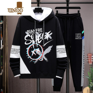 YANXU初中高中学生款卫衣13岁男孩帅气运动套装14青少年大童男装15