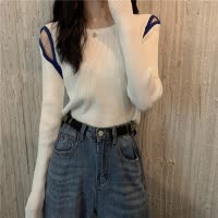 针织衫女装秋季新款内搭打底衫毛衣露肩长袖短款学生上衣服女