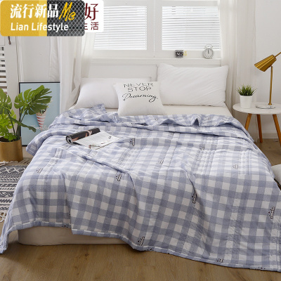 水洗棉夏凉被卡通格子夏季空调被子1.5 2米儿童被芯2.2M加大夏被 三维工匠