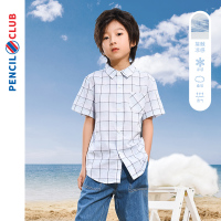 [1件3折]铅笔俱乐部童装2025夏装新款男童短袖衬衫儿童衬衣中大童格子上衣