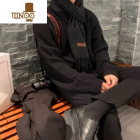 YANXU日系慵懒复古毛衣男士2023年新款设计感韩版圆领针织衫上衣服
