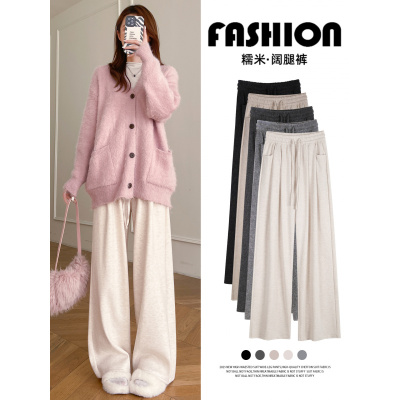 糯米裤女秋冬季新款白色加绒直筒慵懒松弛感宽松显瘦阔腿裤子