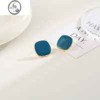 JiMi米色方形滴釉耳钉女秋冬气质韩国轻奢小众设计感简约时尚温柔耳饰