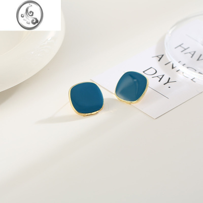 JiMi米色方形滴釉耳钉女秋冬气质韩国轻奢小众设计感简约时尚温柔耳饰