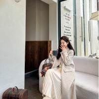 韩版手缝双面羊毛大衣女中长款连帽休闲气质宽松百搭春秋冬双面呢