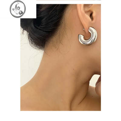 JiMi欧美ins风新款几何圆圈耳环925银针简约时尚百搭耳钉小众设计高级
