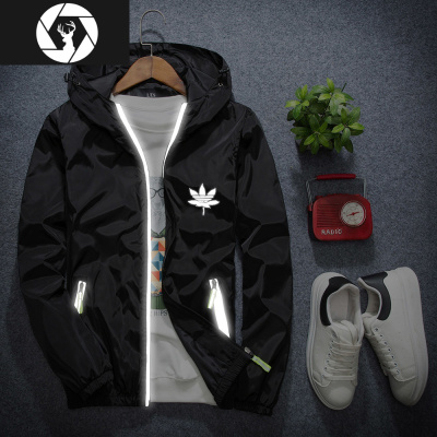 HongZun男士春秋运动青春风衣潮韩版青少年班服大码反光男孩夹克学生外套风衣