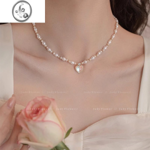 JiMi小米珠项链女2023年新款法式爱心吊坠珍珠锁骨链高级轻奢简约颈链