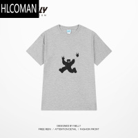 HLCOMAN2025夏季新款小众鼠标指针灰色短袖T恤oversize男女情侣上衣半袖