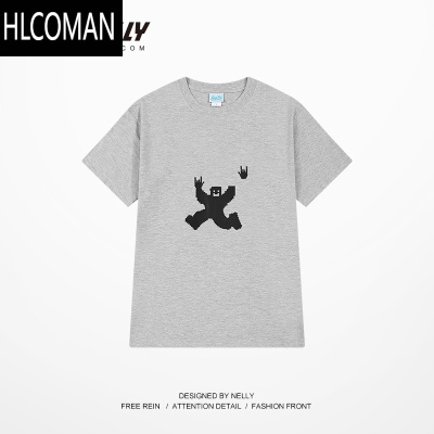 HLCOMAN2025夏季新款小众鼠标指针灰色短袖T恤oversize男女情侣上衣半袖