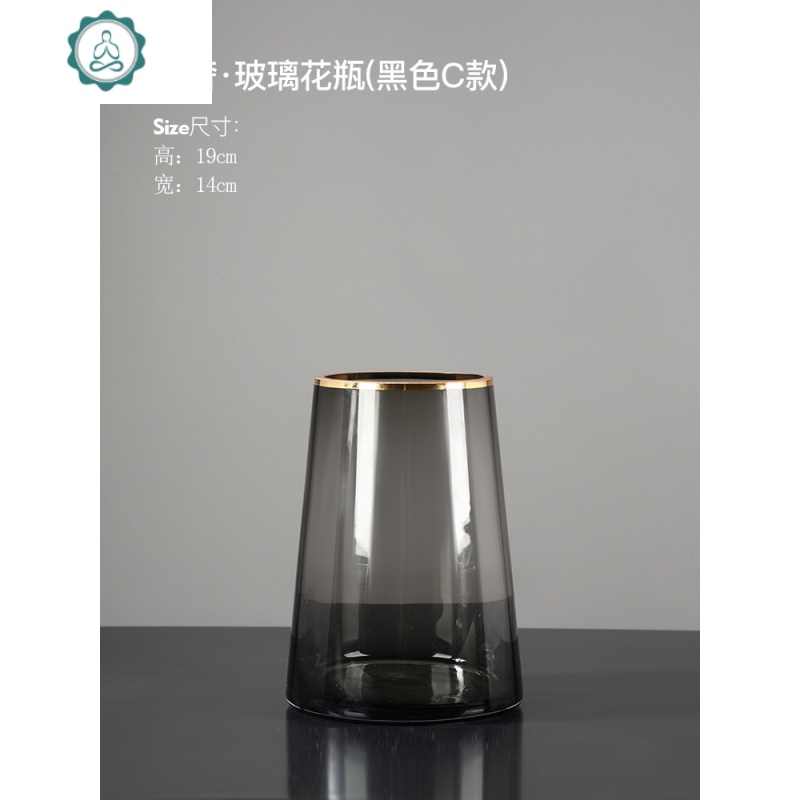 轻奢描金花瓶玻璃透明水养插花摆件北欧客厅电视柜餐桌干花装饰品 封